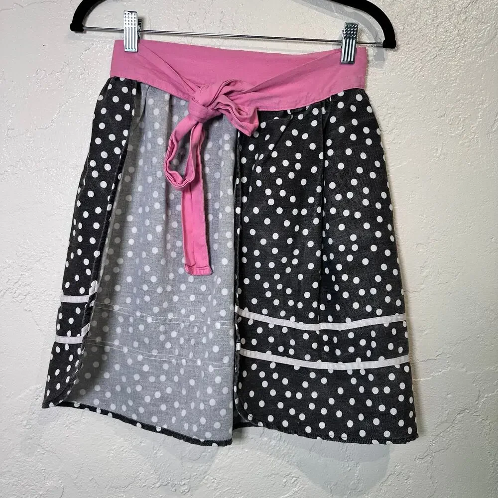 Polka Dot Half Apron Black White Pink Retro Cottage